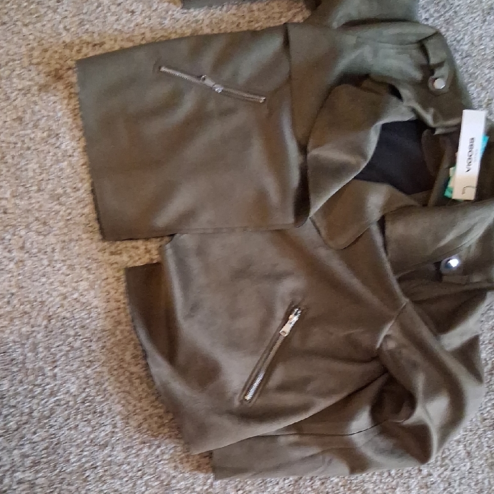 Olive Green Jacket with Zipper Details
